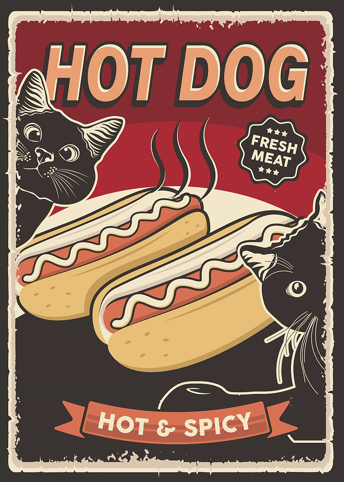 Funny Retro Cat hot dog 4