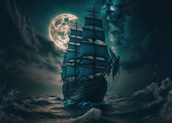boat moon night