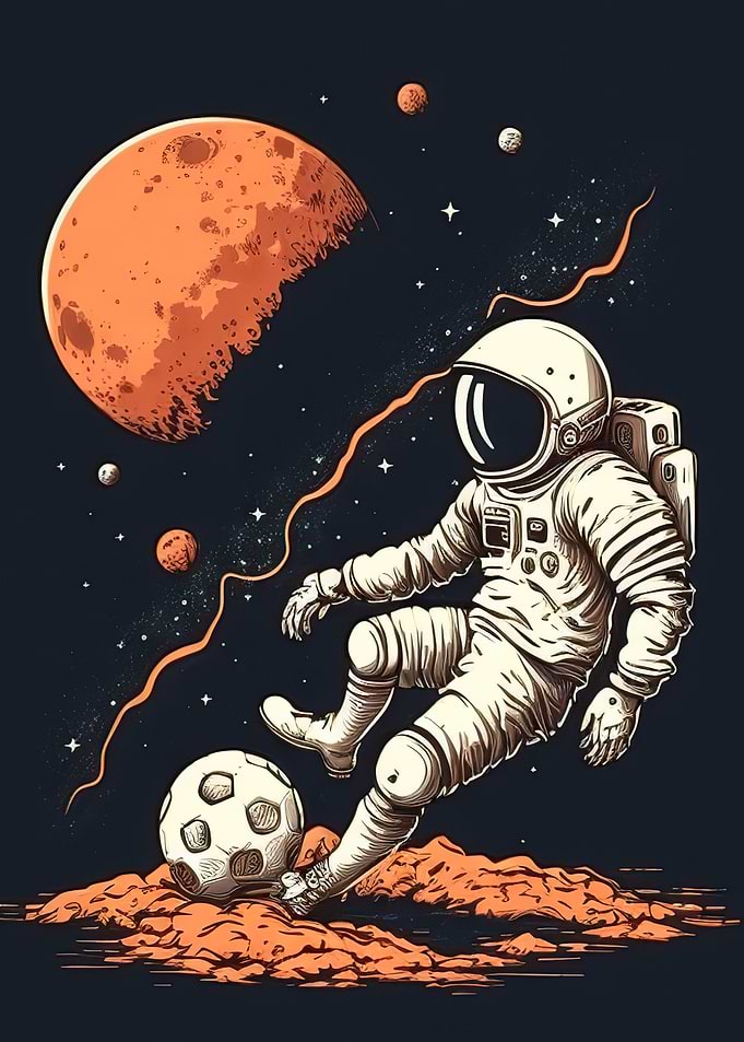 Astronaut playing football