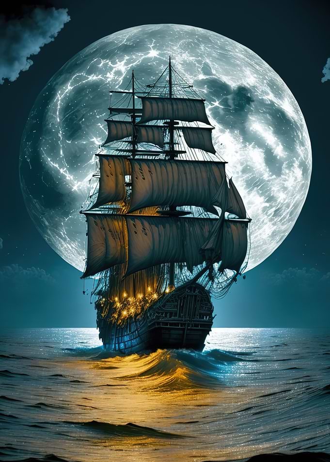 boat moon night