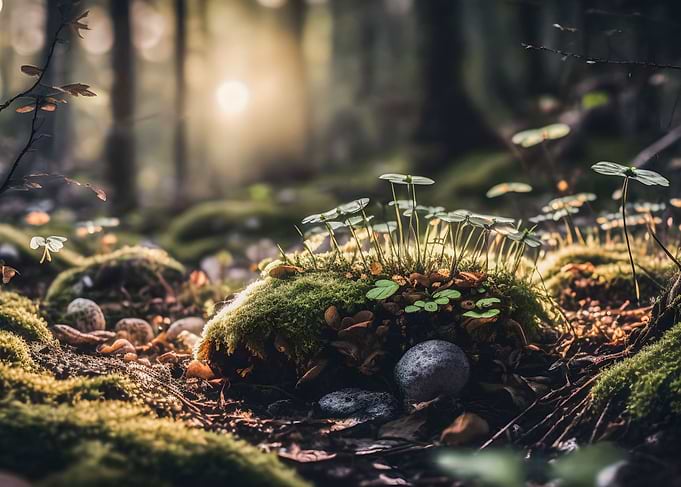 Sunrise forest soil