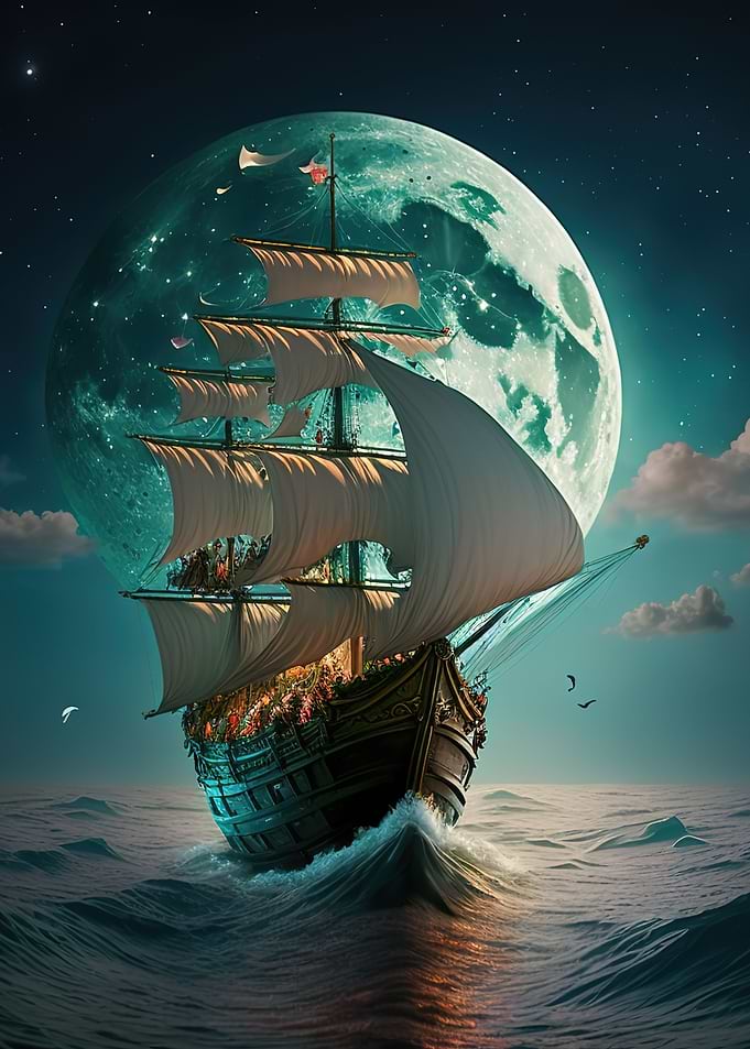 boat moon night