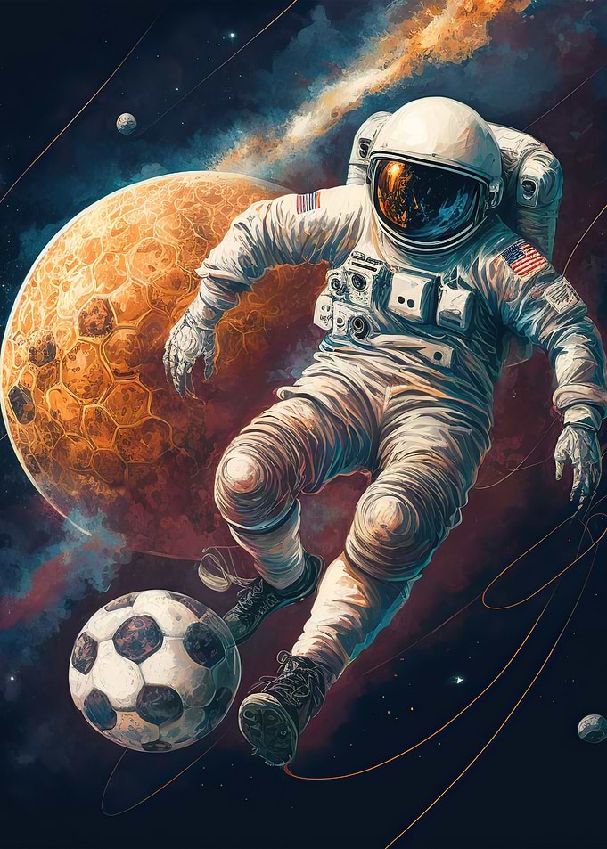 Astronaut playing football