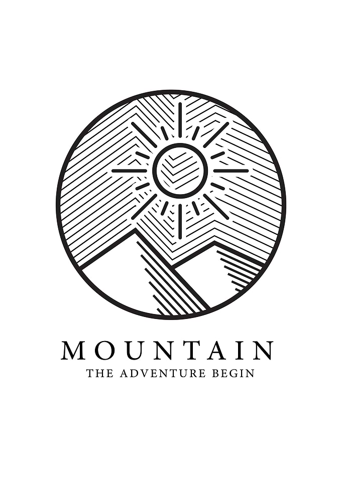 Line Art Mountain and Sun