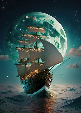 boat moon night