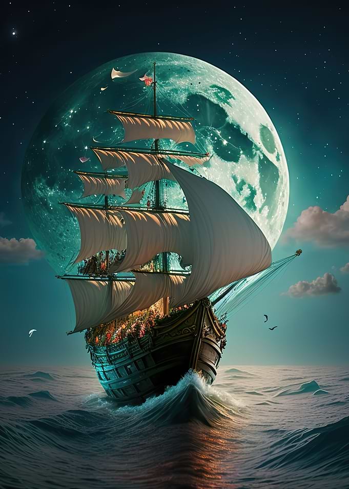 boat moon night