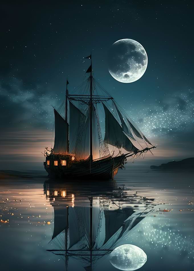 boat moon night