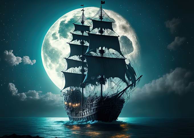 boat moon night