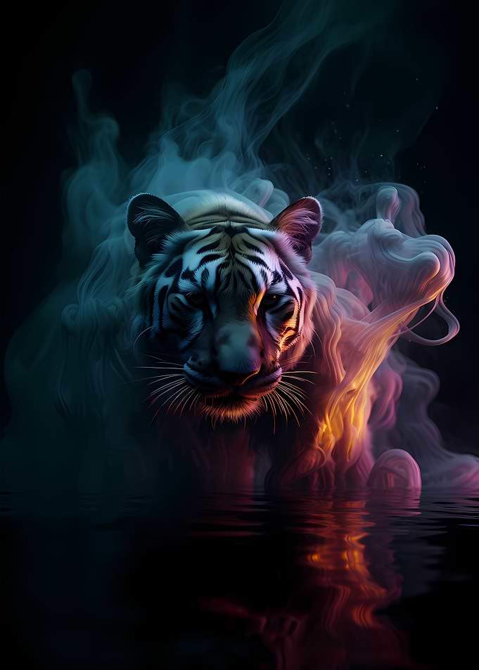 Tiger Water Neon Smoke Art