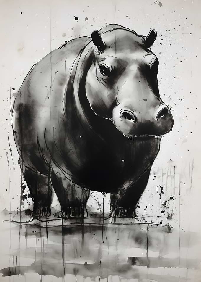 Hippopotamus Ink Art