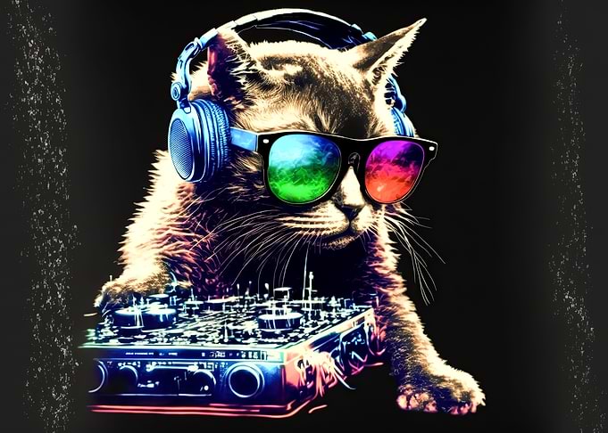 Cat headphone dj music