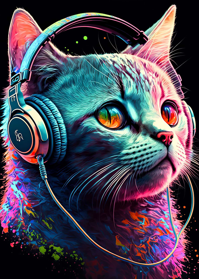 Cat headphone dj music
