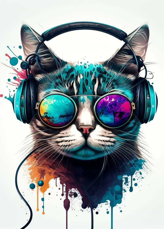 Cat headphone dj music