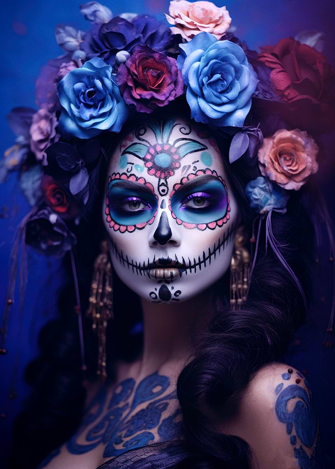 Blue Skies of the Dead — sugar skull metal wall art