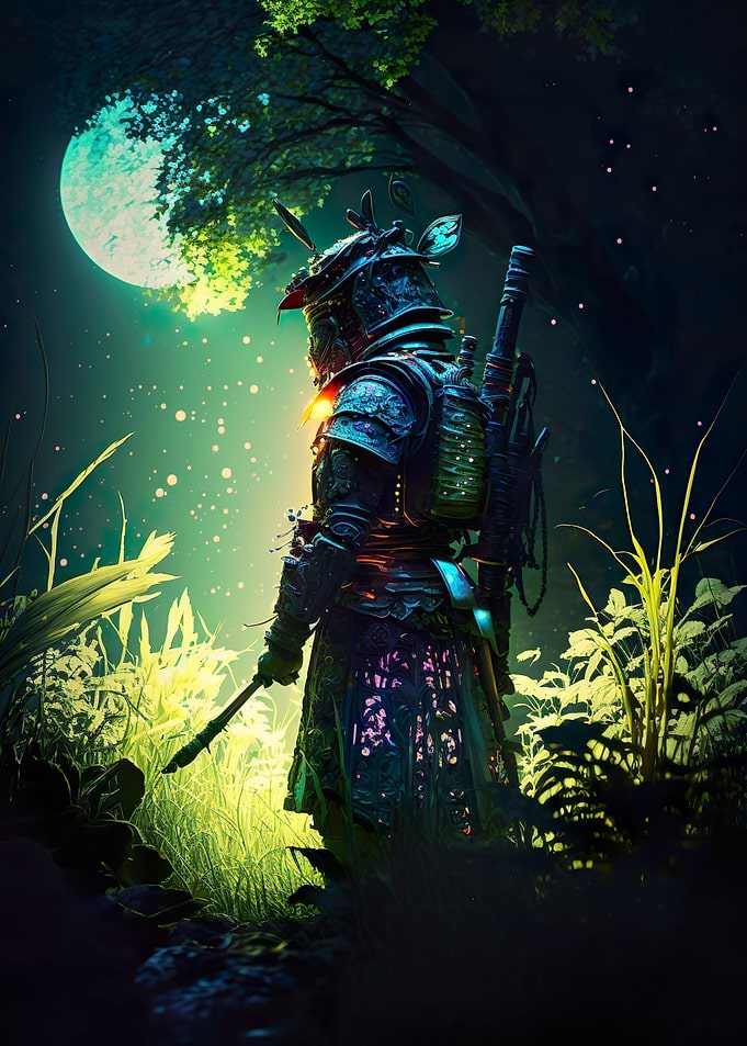 Green japanese samurai