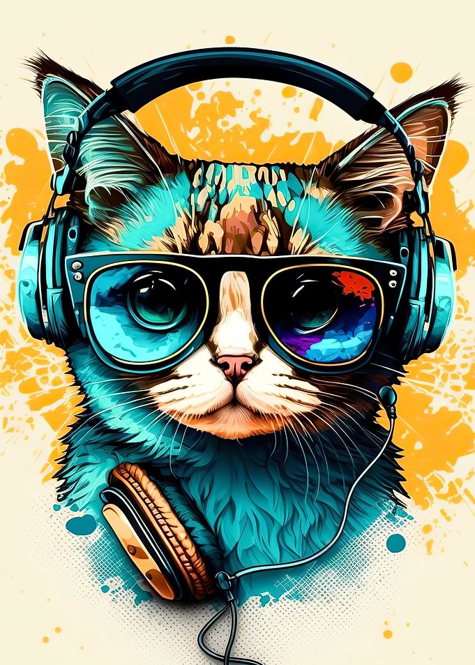 Cat headphone dj music