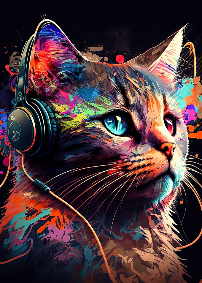 Cat headphone dj music