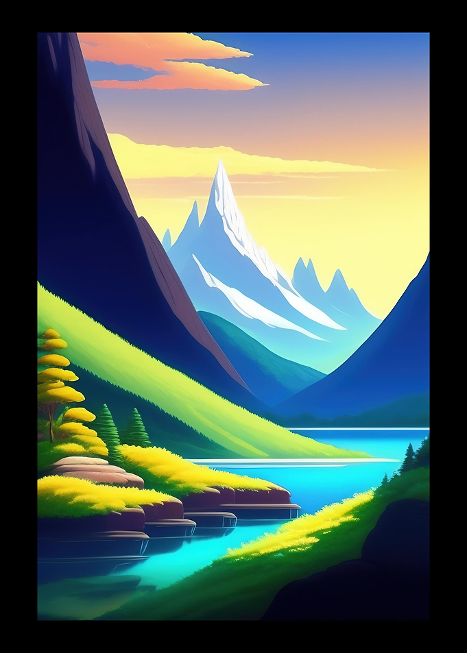 Comic River And Mountain