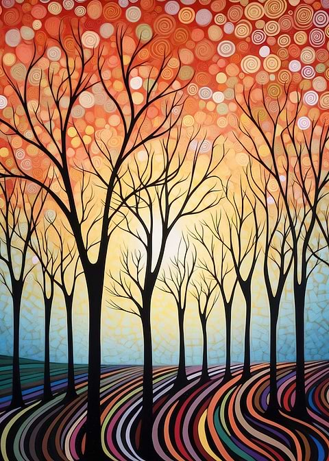 Spiritual Trees — dot painting style metal print