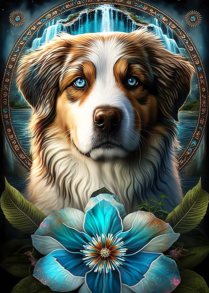 Dog in mandala jungle