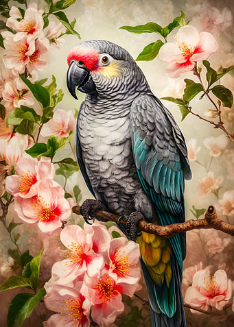 Parrot with flowers