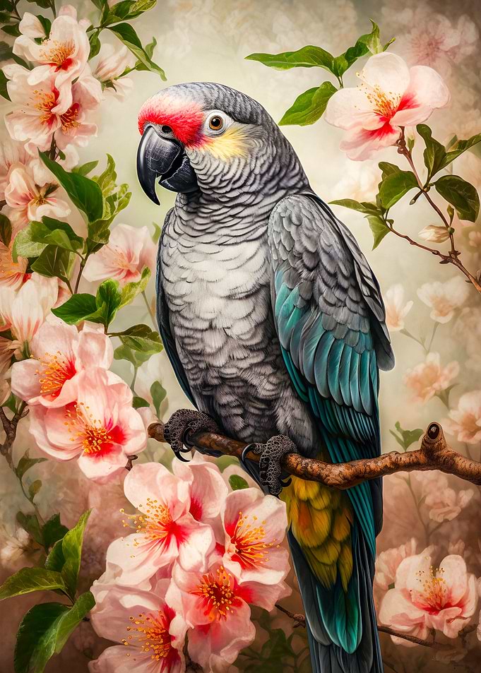 Parrot with flowers