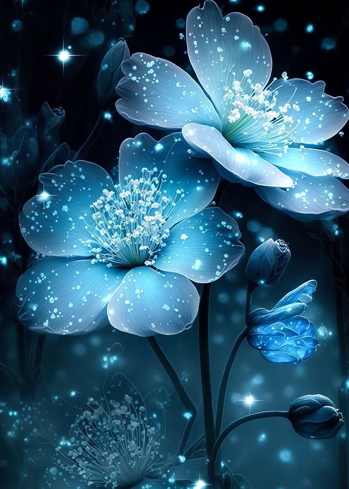 Blue Neon Flowers