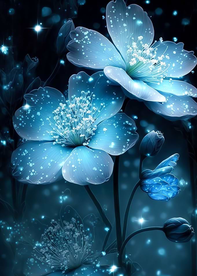 Blue Neon Flowers