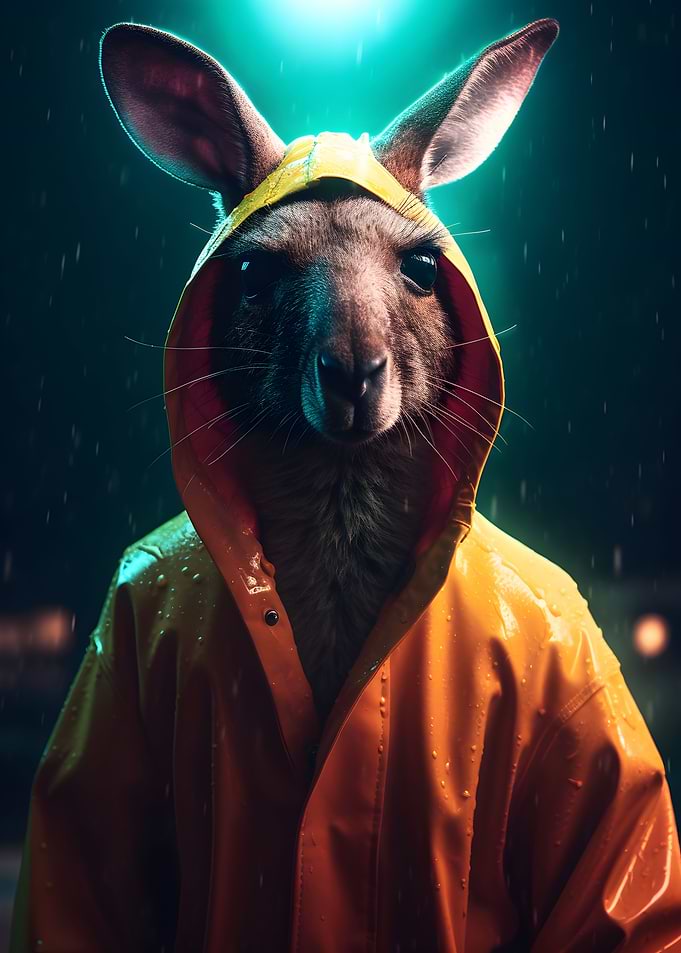 Kangaroo in a Raincoat