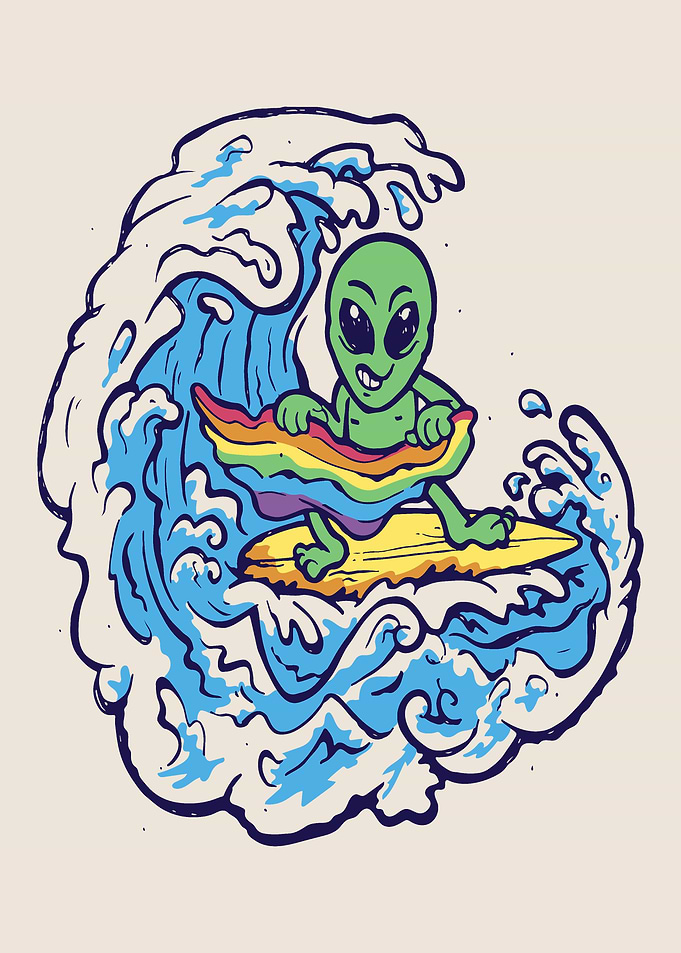 Funny Alien Surfing