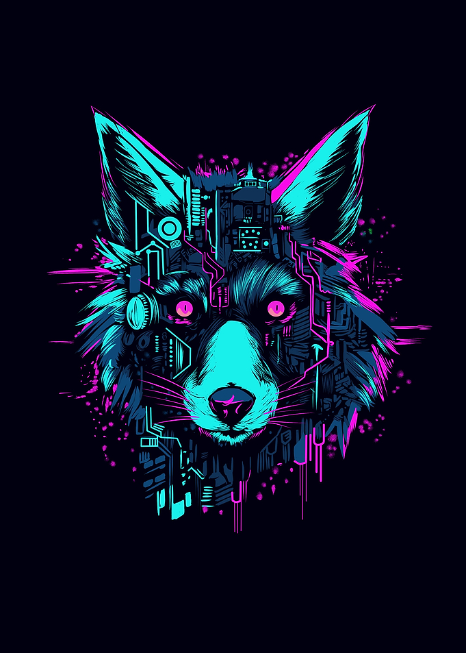 Cyberpunk wolf head