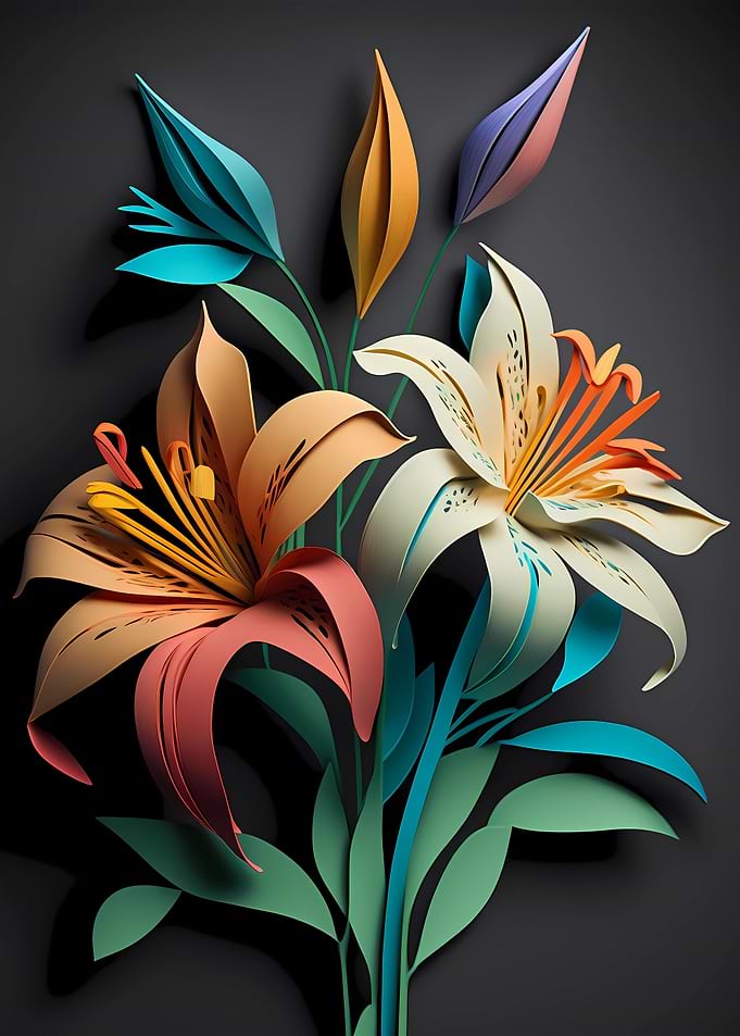 Lilies Flowers Paper Art
