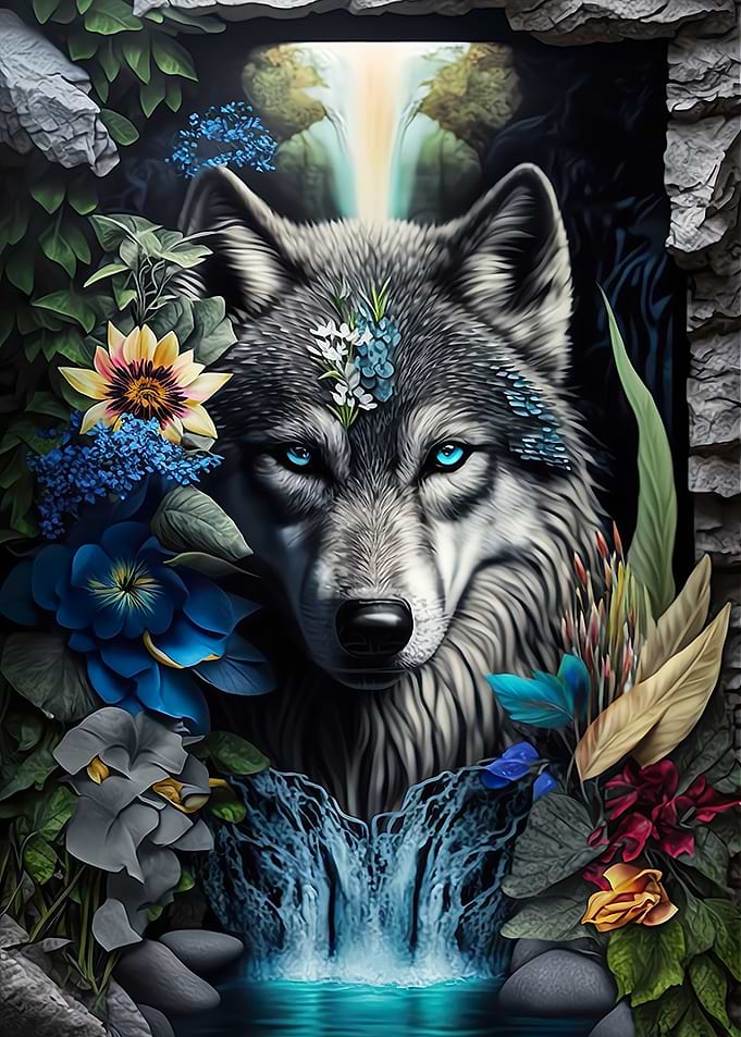 Wolf in mandala jungle