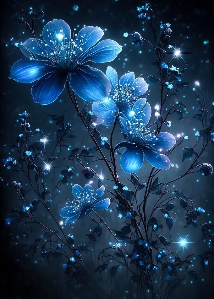 Blue Neon Flowers