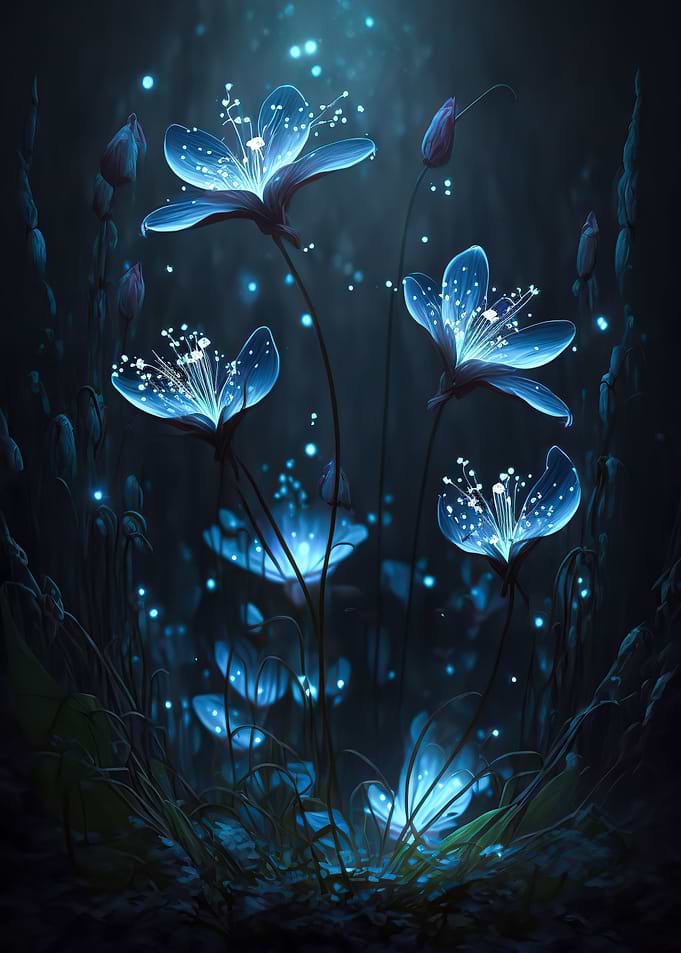 Blue Neon Flowers
