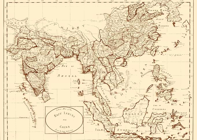 China india vintage map