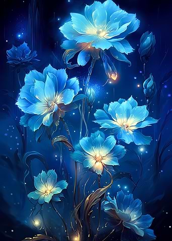 Blue Neon Flowers