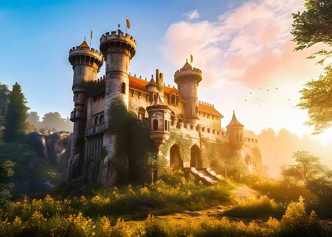 Medieval castle at sunset