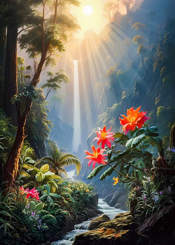 Sunrise waterfall paradise