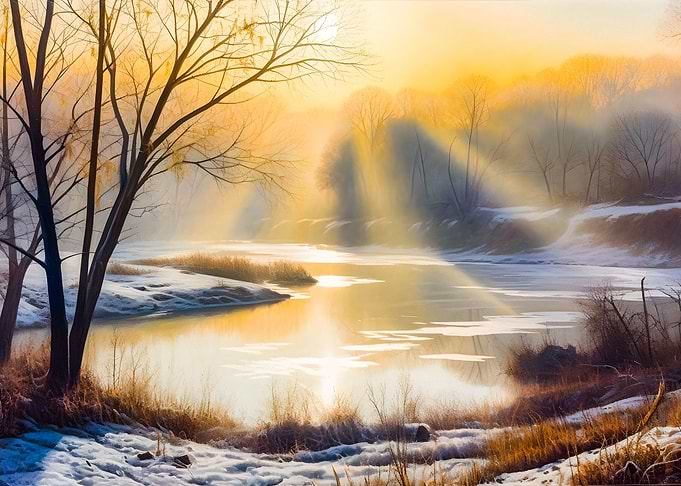 Sunrise winter pond