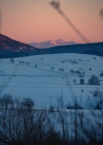 Sunset on the snowy alps
