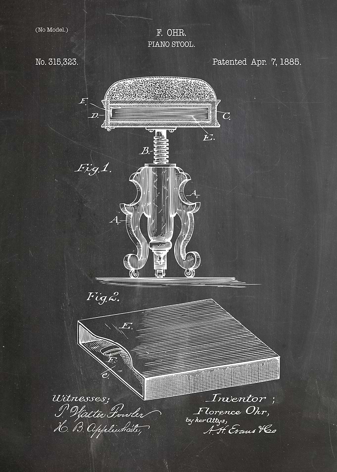 Piano stool patent 1885