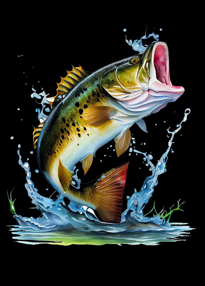 Bass Fishing Jumping Water