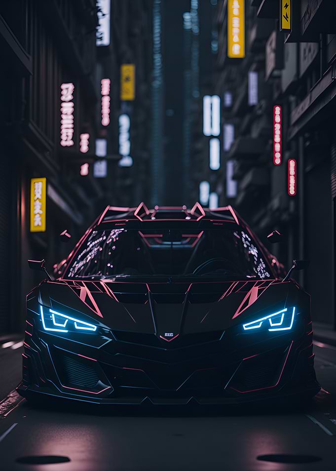 Dark Neon City Sports Car