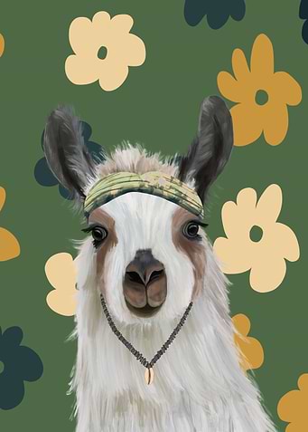 Boho Llama Retro Flowers