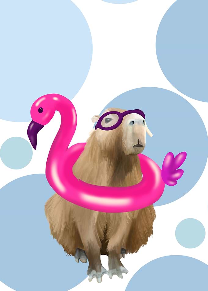 Cute Capybara Pool Party