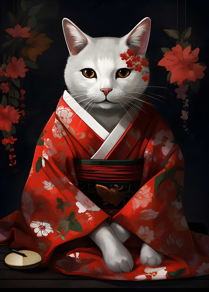 Japan Cat With Kimono