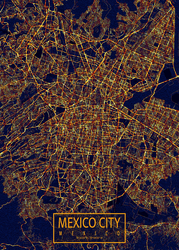 Mexico Map City At Night