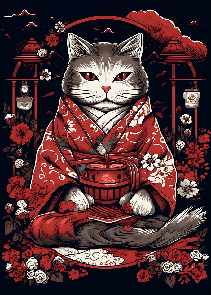 Japan Cat With Kimono