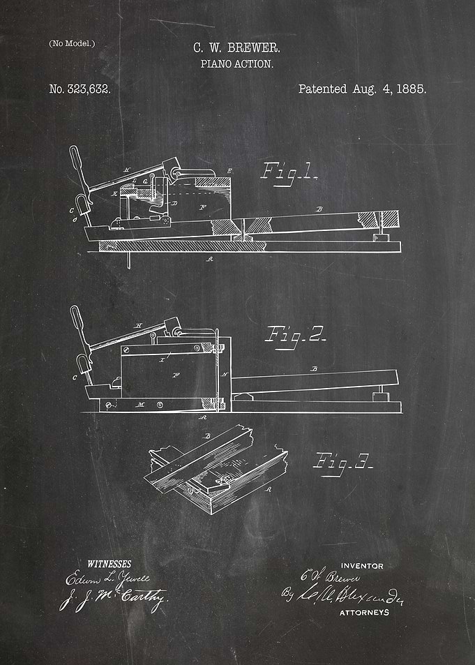 Piano action patent 1885